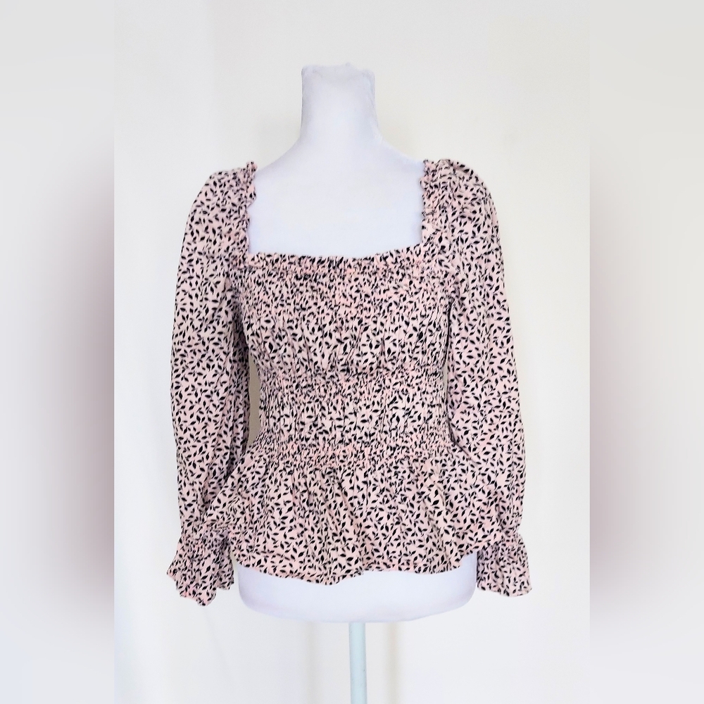 Who What Wear Smocked Balloon Sleeve Square Neck Top Womens Medium
